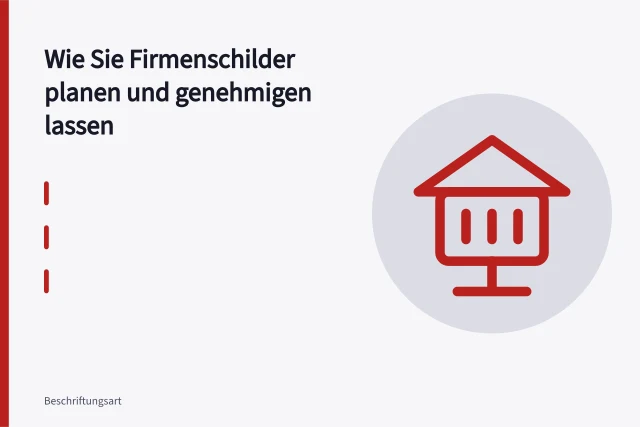 Beleuchtetes Firmenschild aus Acrylglas an einer Gewerbefassade über dem Eingang. Wie Sie Firmenschilder planen und genehmigen lassen