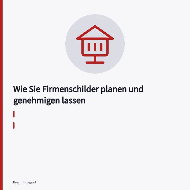 Beleuchtetes Firmenschild aus Acrylglas an einer Gewerbefassade über dem Eingang. Wie Sie Firmenschilder planen und genehmigen lassen